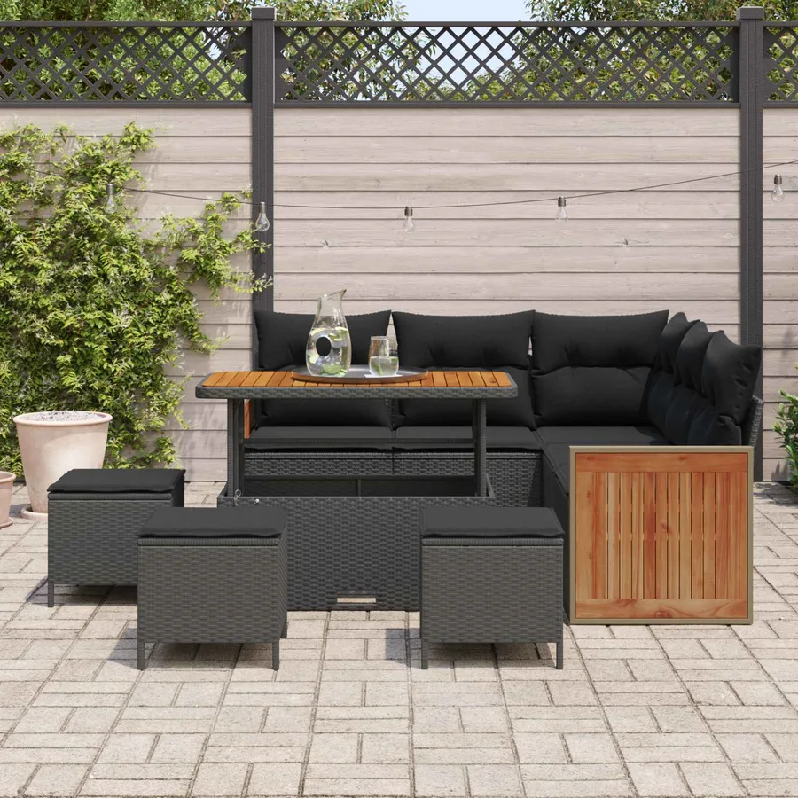 Ensemble de canapé de jardin avec coussin 9 pcs Noir - 3