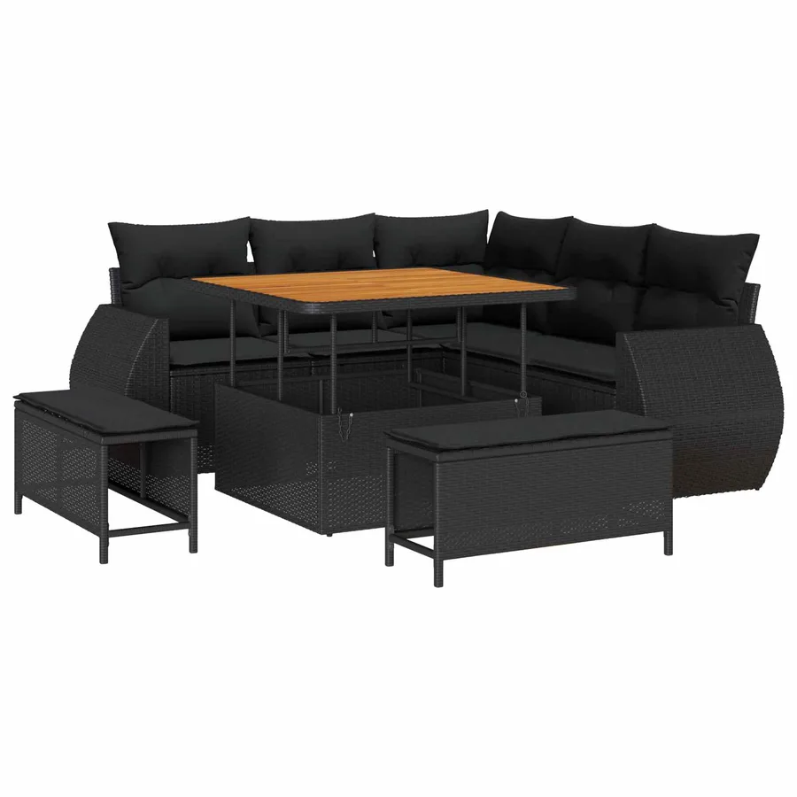 Ensemble de canapé de jardin avec coussin 8 pcs Noir polyrotin - 2