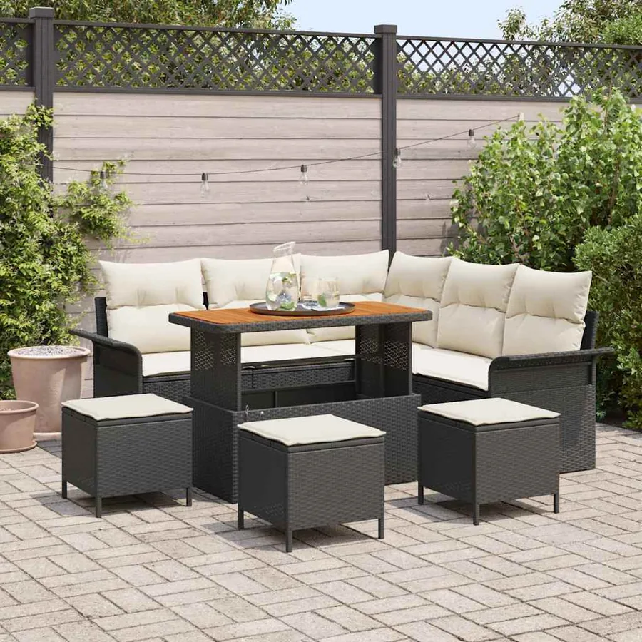 Ensemble de canapé de jardin avec coussin 9 pcs Noir et Crème