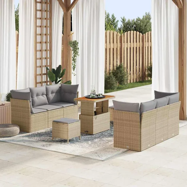 Ensemble de canapé de jardin 9 pcs Beige et Gris clair