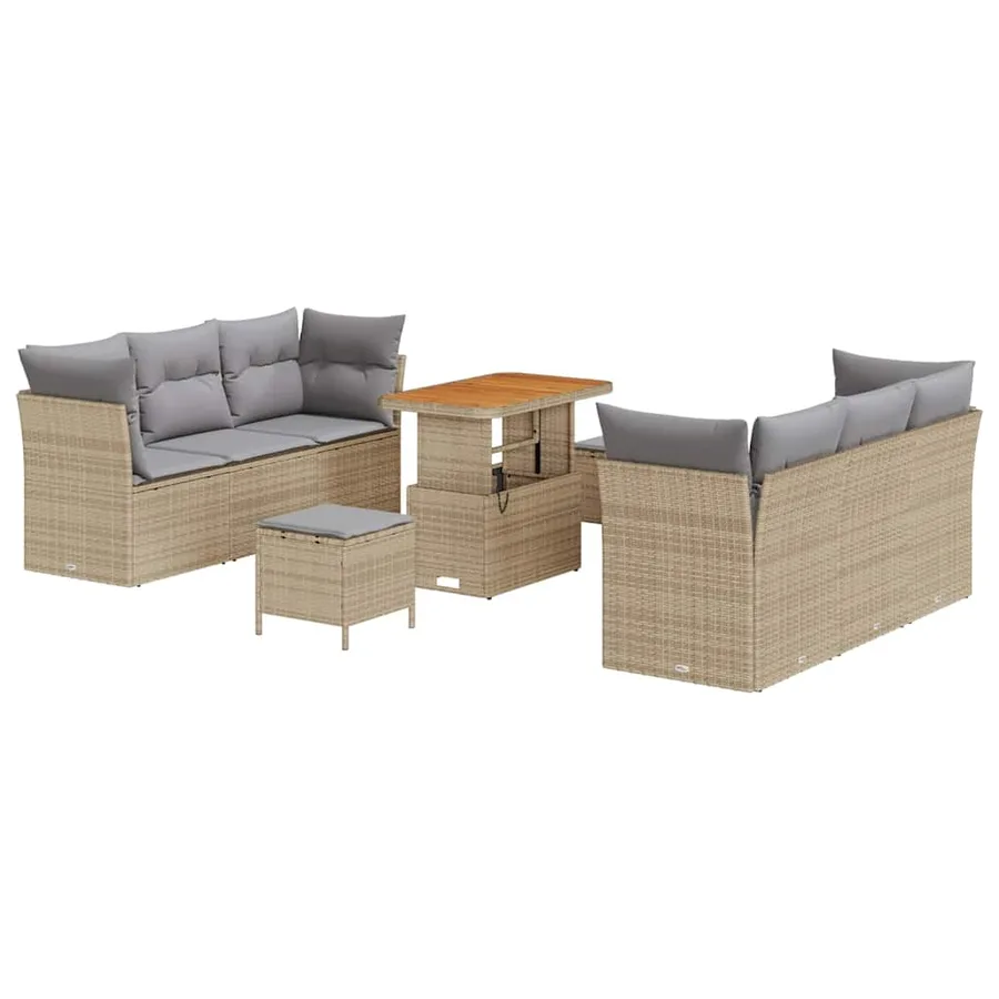 Ensemble de canapé de jardin 9 pcs Beige et Gris clair - 2
