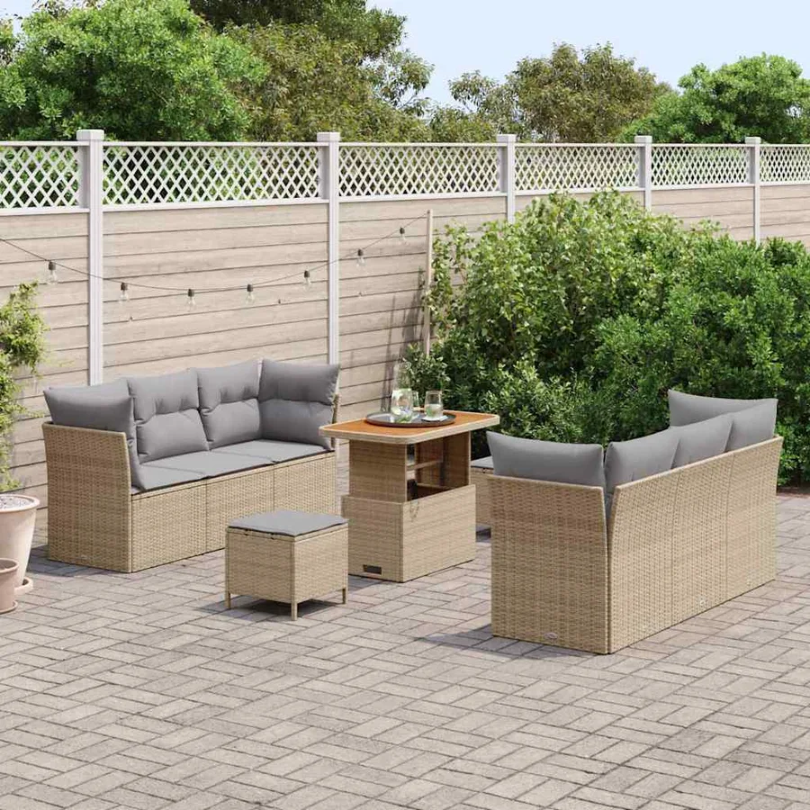 Ensemble de canapé de jardin 9 pcs Beige et Gris clair - 3