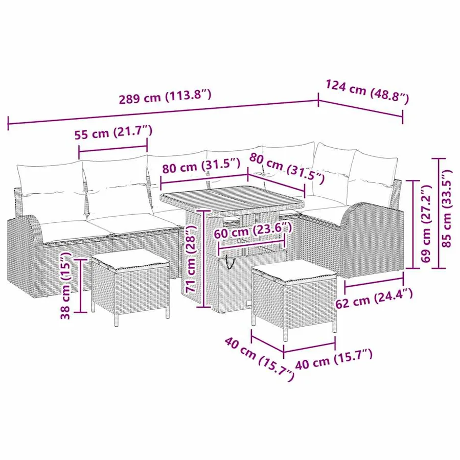 Ensemble de canapé de jardin avec coussin 9 pcs Gris - 18