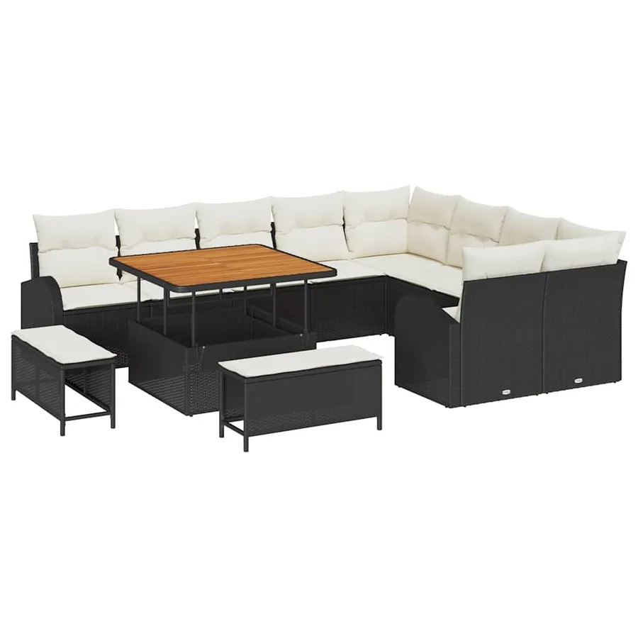 Ensemble de canapé de jardin avec coussin 12 pcs Noir et Crème - 2