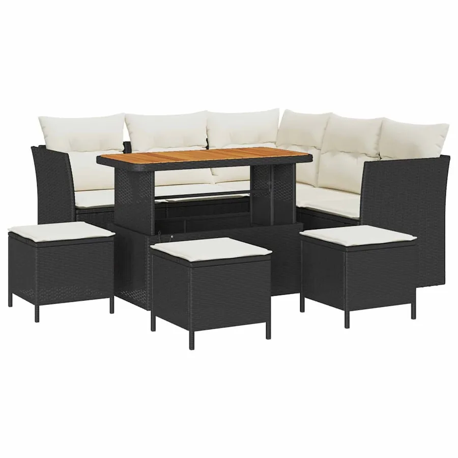 Ensemble de canapé de jardin avec coussin 9 pcs Noir et crème - 2