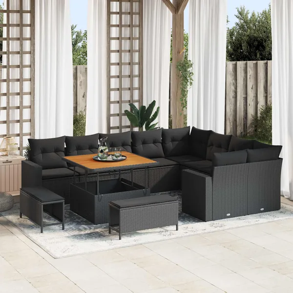 Ensemble de canapé de jardin 12 pcs Noir polyrotin