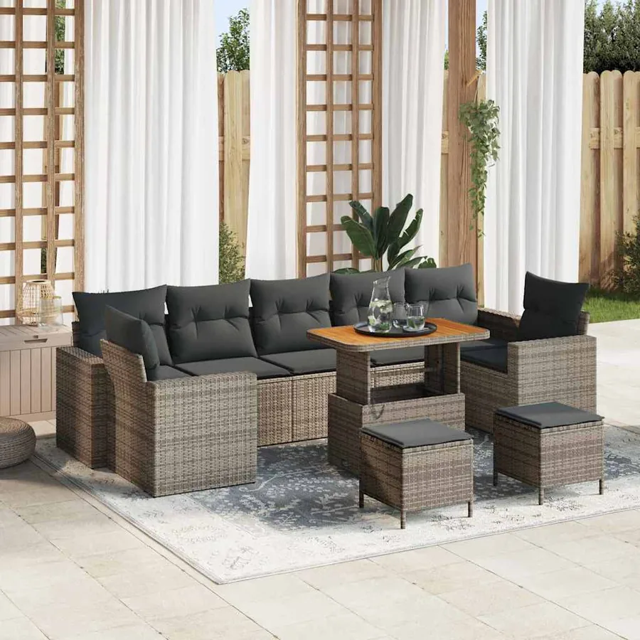 Ensemble de canapé de jardin avec coussin 13 pcs Gris polyrotin