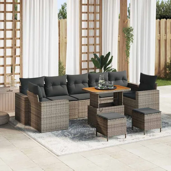 Ensemble de canapé de jardin avec coussin 13 pcs Gris polyrotin