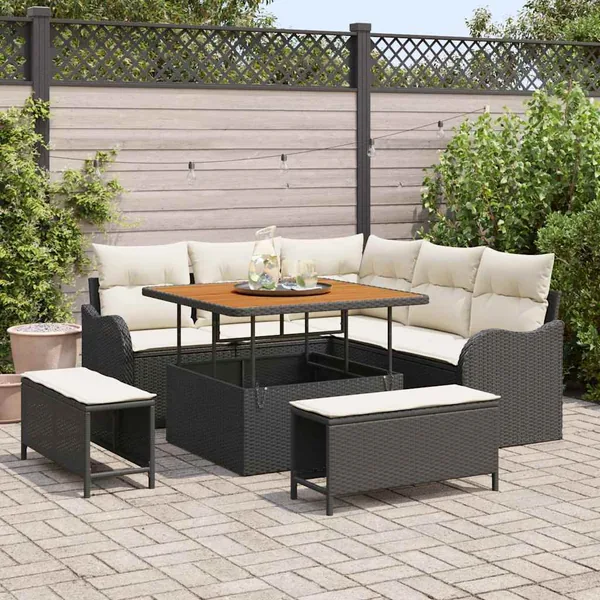 Ensemble de canapé de jardin avec coussin 8 pcs Noir et Crème