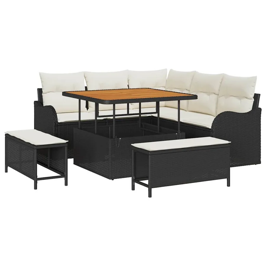 Ensemble de canapé de jardin avec coussin 8 pcs Noir et Crème - 2