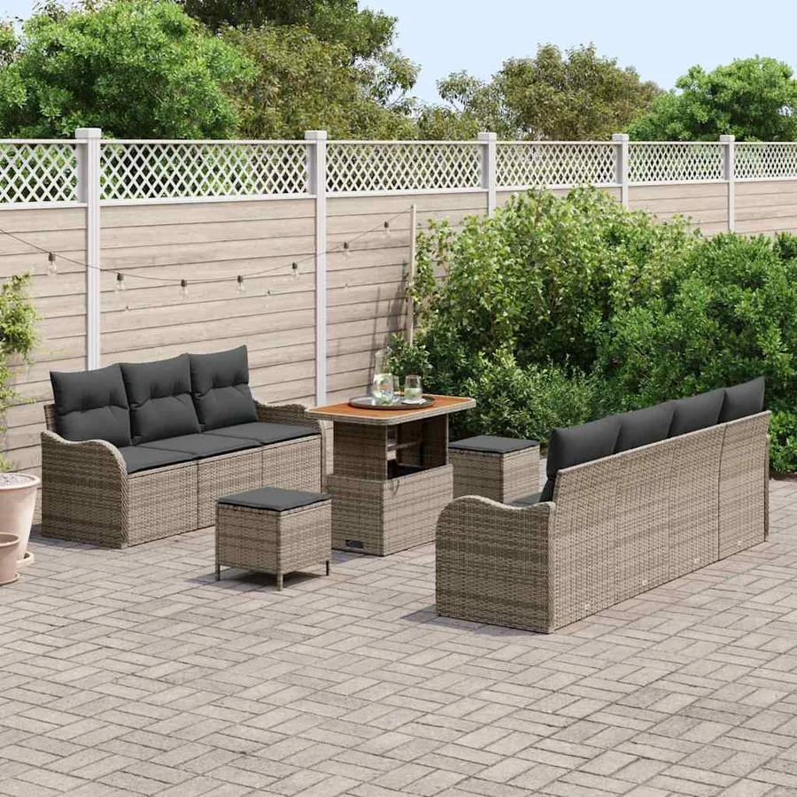 Ensemble de canapé de jardin avec coussin 10 pcs Gris - 3