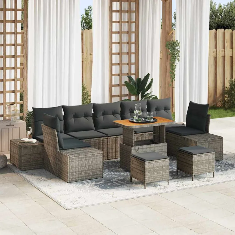 Ensemble de canapé de jardin 10 pcs Gris Poly rotin