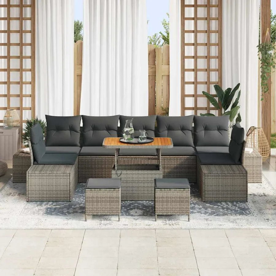 Ensemble de canapé de jardin 10 pcs Gris Poly rotin - 3