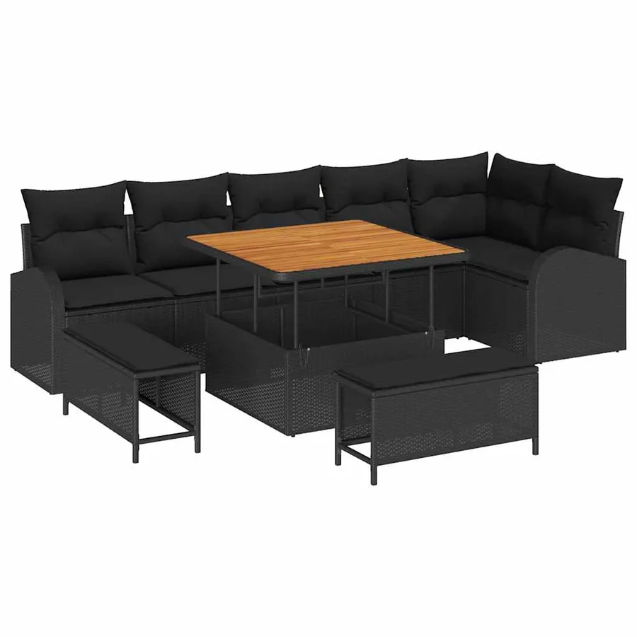 Ensemble de canapé de jardin avec coussin 9 pcs Noir polyrotin - 2