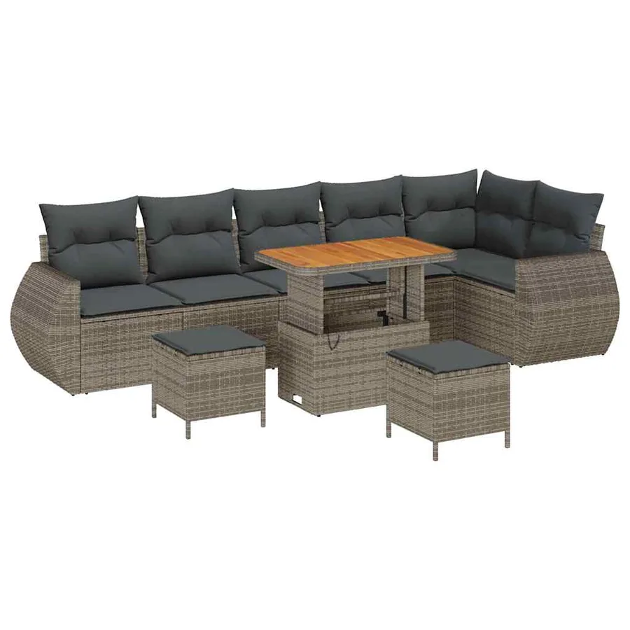 Ensemble de canapé de jardin 9 pcs Gris polyrotin - 2