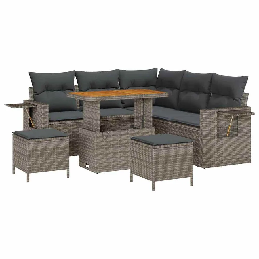 Ensemble de canapé de jardin 8 pcs Gris polyrotin - 2