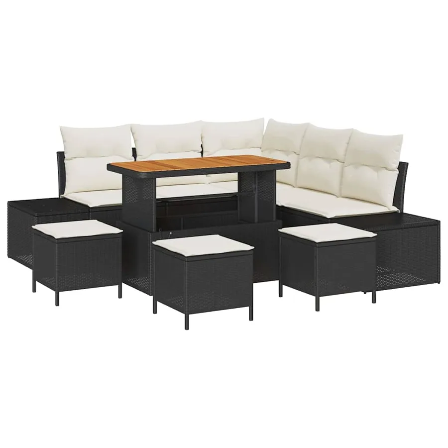 Ensemble de canapé de jardin avec coussin 9 pcs Noir Poly rotin - 2