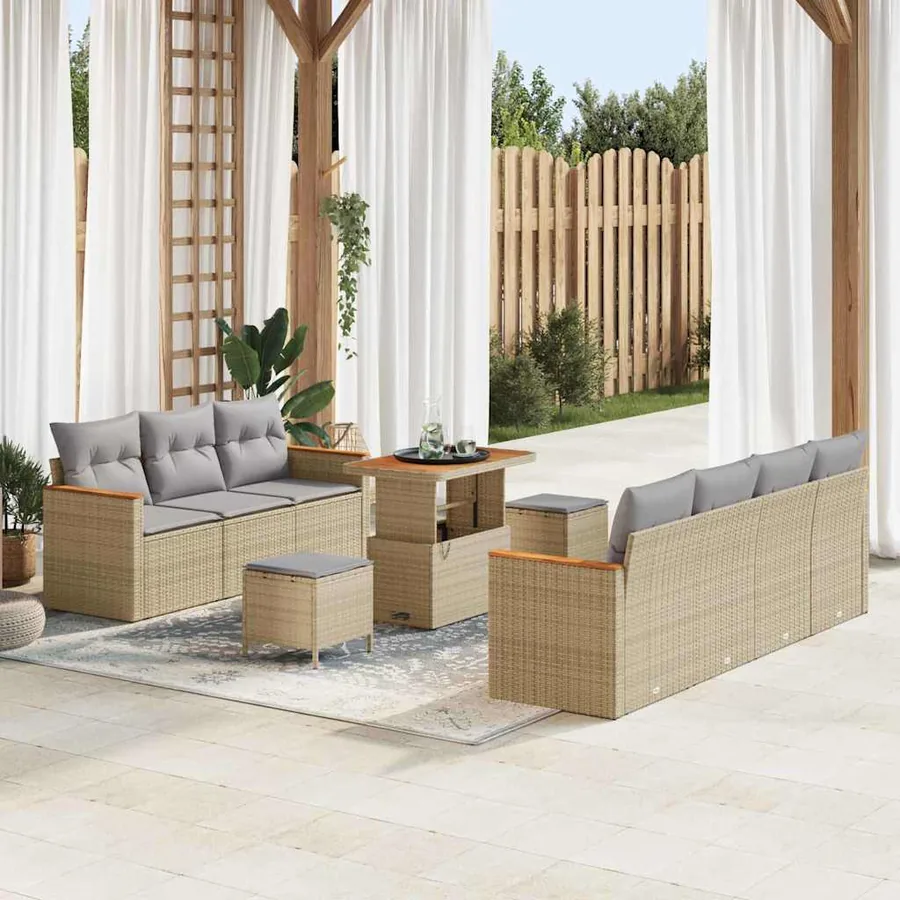 Ensemble de canapé de jardin 14 pcs Beige et Gris clair