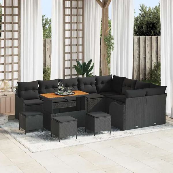 Ensemble de canapé de jardin avec coussin 13 pcs Noir polyrotin