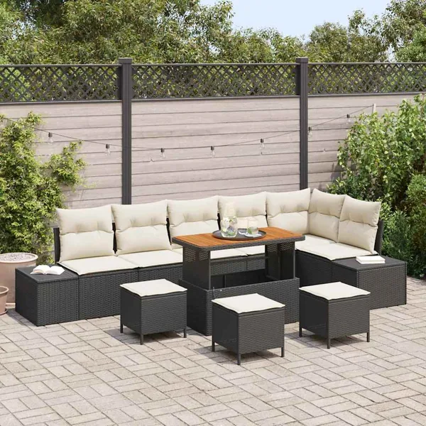 Ensemble de canapé de jardin avec coussin 10 pcs Noir polyrotin