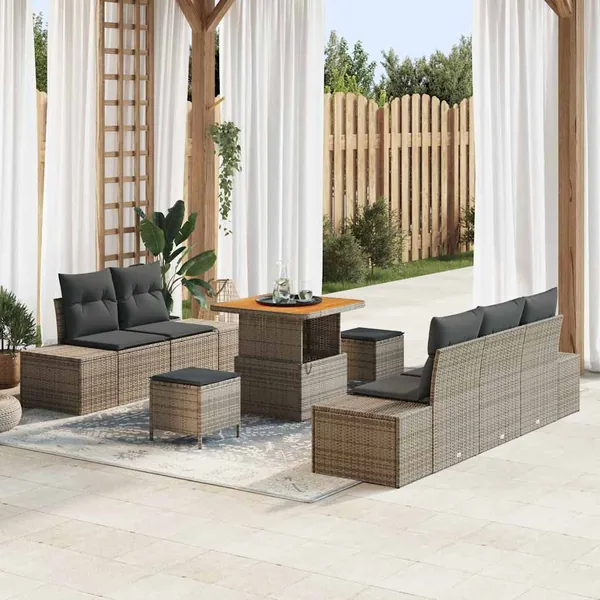 Ensemble de canapé de jardin avec coussin 8 pcs Gris polyrotin