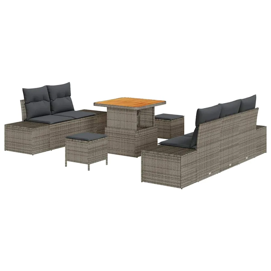 Ensemble de canapé de jardin avec coussin 8 pcs Gris polyrotin - 2