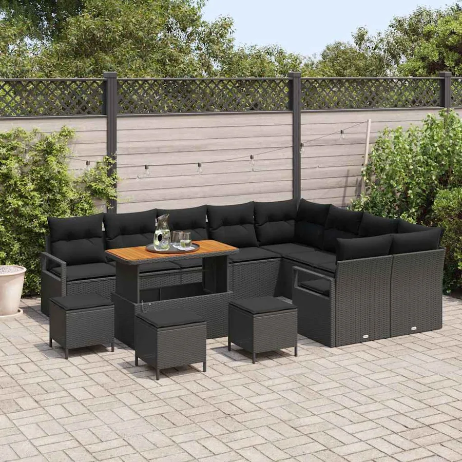 Ensemble de canapé de jardin avec coussin 13 pcs Noir polyrotin - 3