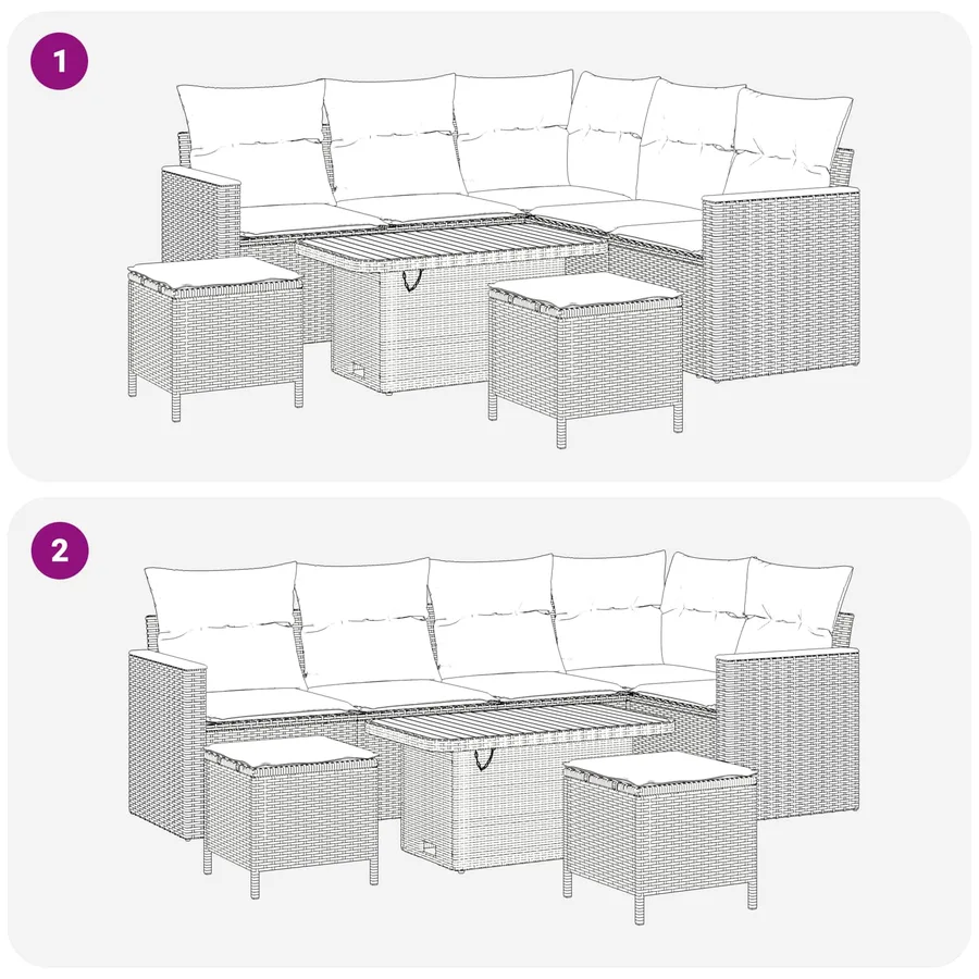 Ensemble de canapé de jardin 8 pcs Beige polyrotin - 10