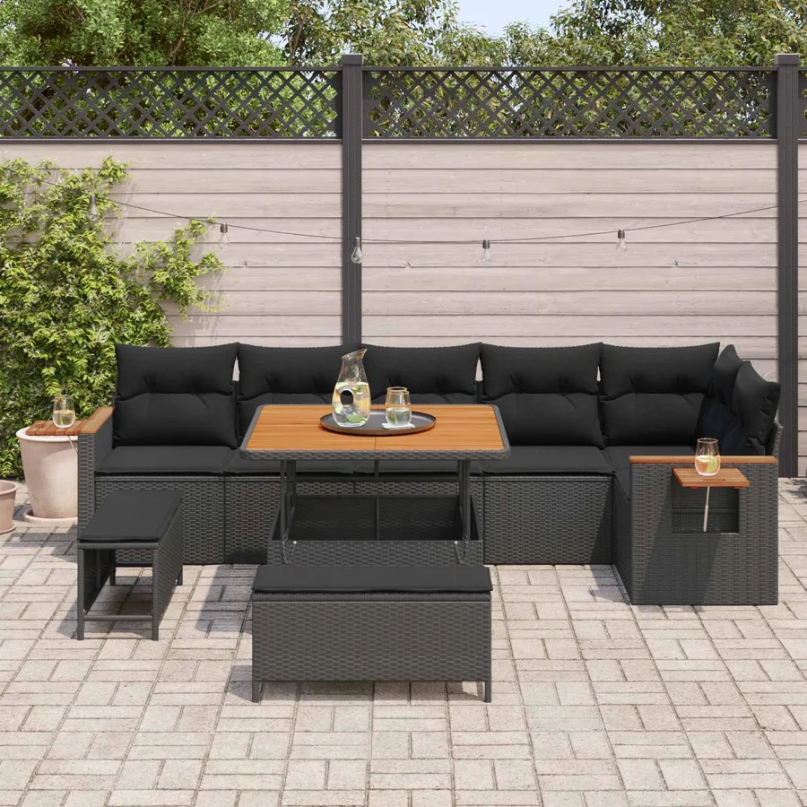 Ensemble de canapé de jardin 9 pcs Noir polyrotin - 3