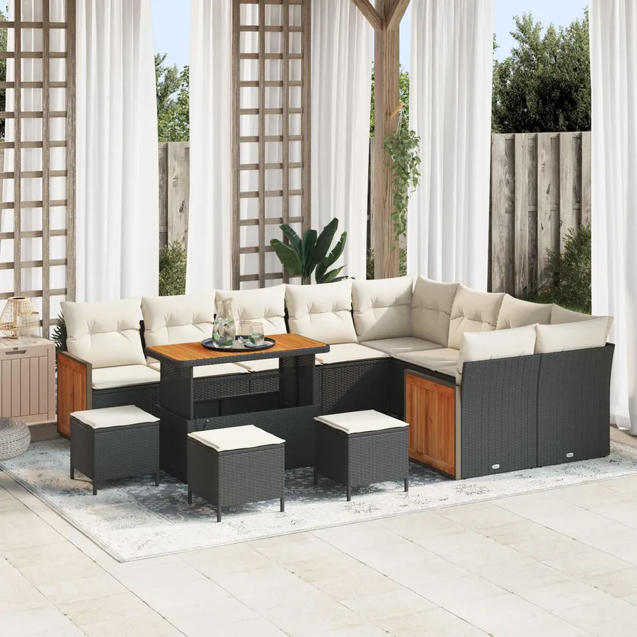 Ensemble de canapé de jardin avec coussin 13 pcs Noir et Crème