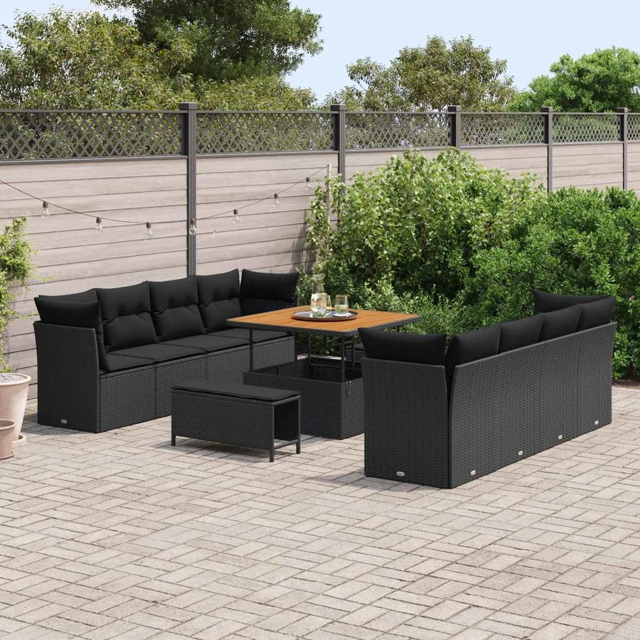 Ensemble de canapé de jardin avec coussin 11 pcs Noir polyrotin - 3