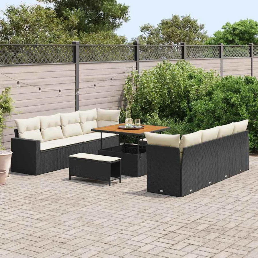 Ensemble de canapé de jardin 12 pcs Noir et Crème polyrotin - 3