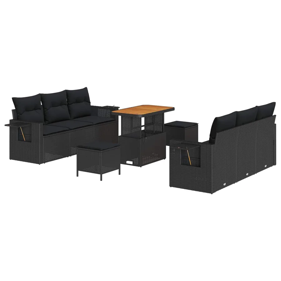 Ensemble de canapé de jardin avec coussin 9 pcs Noir polyrotin - 2
