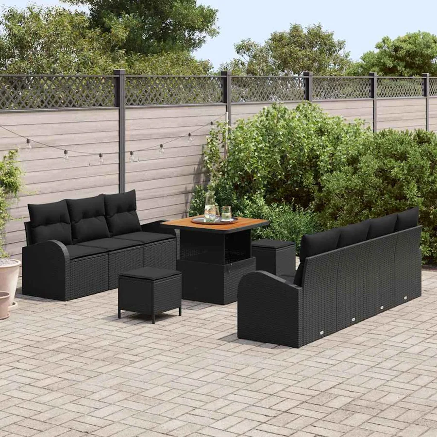 Ensemble de canapé de jardin avec coussin 10 pcs Noir polyrotin - 3