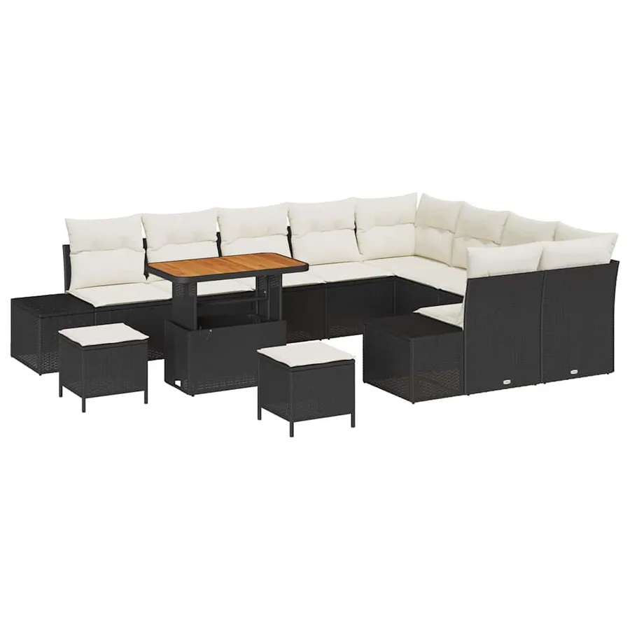 Ensemble de canapé de jardin avec coussin 12 pcs Noir polyrotin - 2