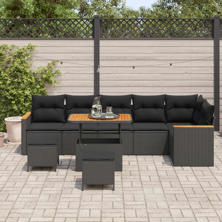 Ensemble de canapé de jardin 9 pcs Noir polyrotin - 3