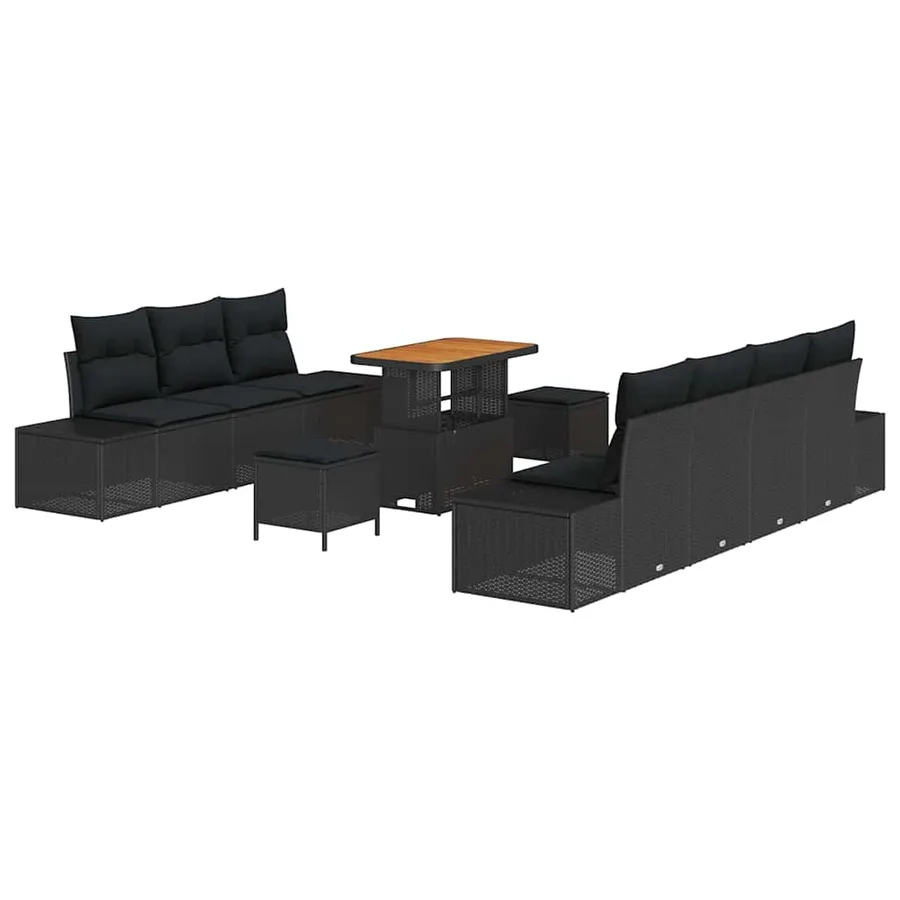 Ensemble de canapé de jardin avec coussin 10 pcs Noir polyrotin - 2
