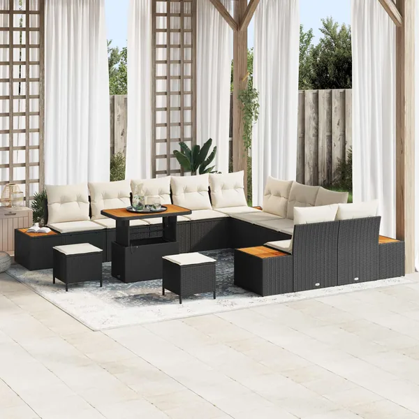 Ensemble de canapé de jardin avec coussin 13 pcs Noir et Crème