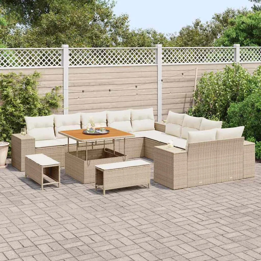 Ensemble de canapé de jardin 13 pcs Beige et crème polyrotin - 3