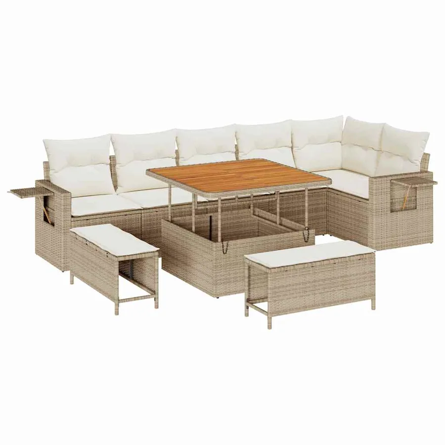 Ensemble de canapé de jardin 11 pcs Beige et crème polyrotin - 2