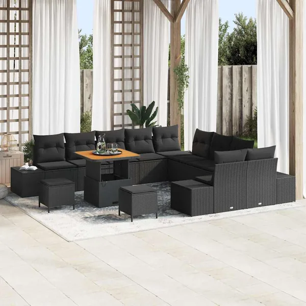 Ensemble de canapé de jardin 13 pcs Noir Poly rotin