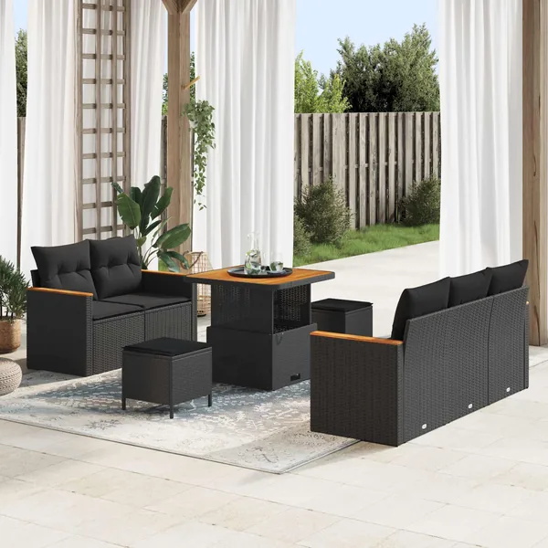 Ensemble de canapé de jardin avec coussin 10 pcs Noir polyrotin