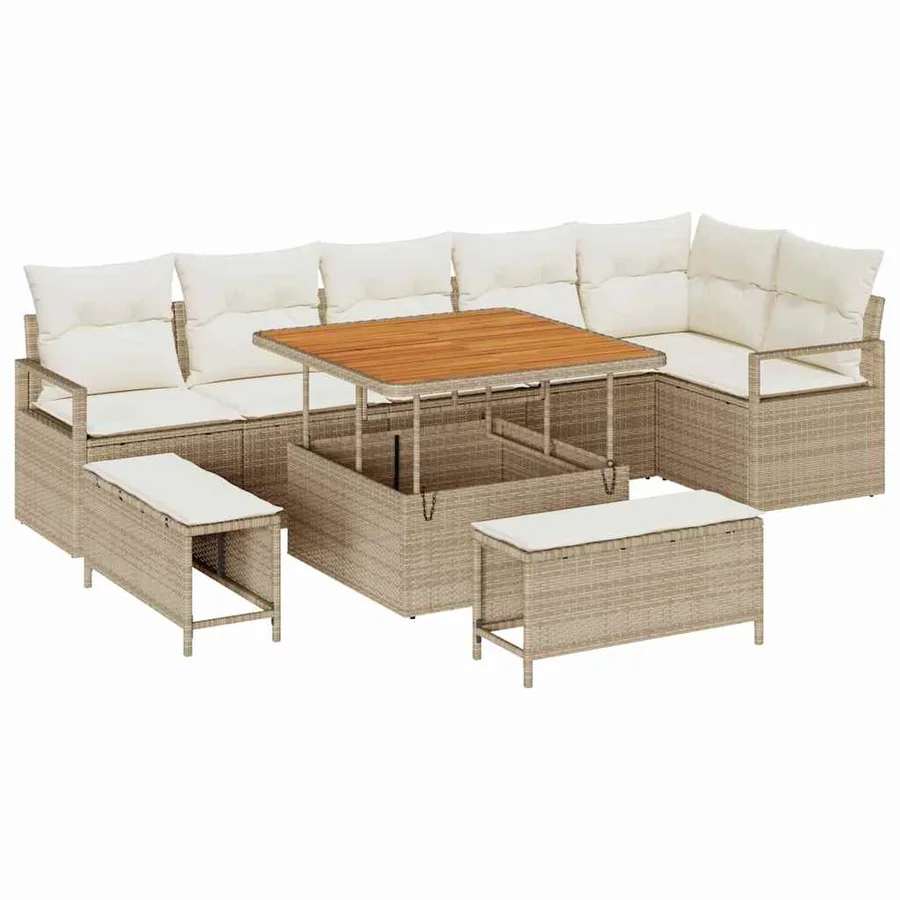 Ensemble de canapé de jardin avec coussin 9 pcs Beige et crème - 2