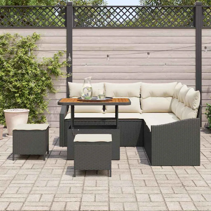 Ensemble de canapé de jardin avec coussin 8 pcs Noir Poly rotin - 3