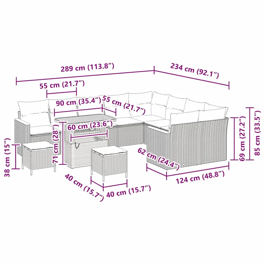 Ensemble de canapé de jardin 12 pcs Noir Poly Rattan - 18