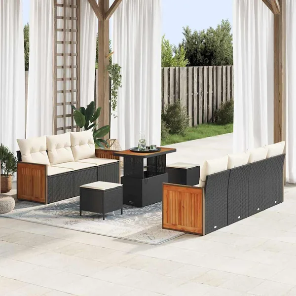 Ensemble de canapé de jardin 13 pcs Noir et Crème polyrotin