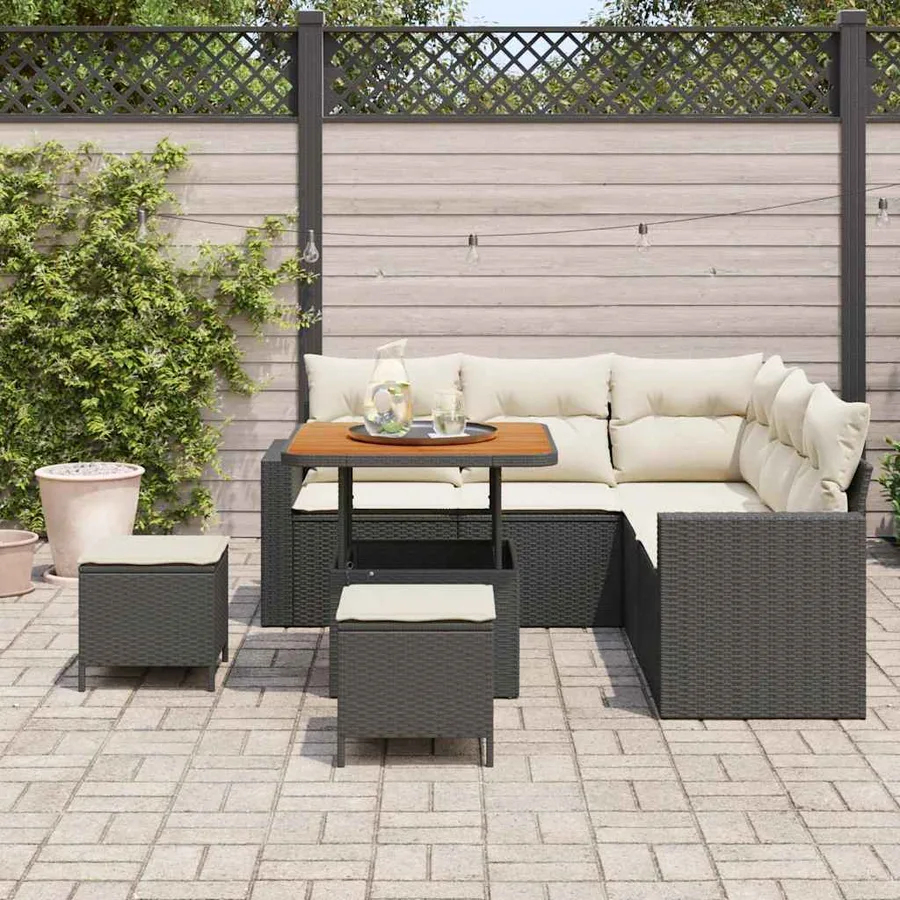 Ensemble de canapé de jardin 8 pcs Noir polyrotin - 3
