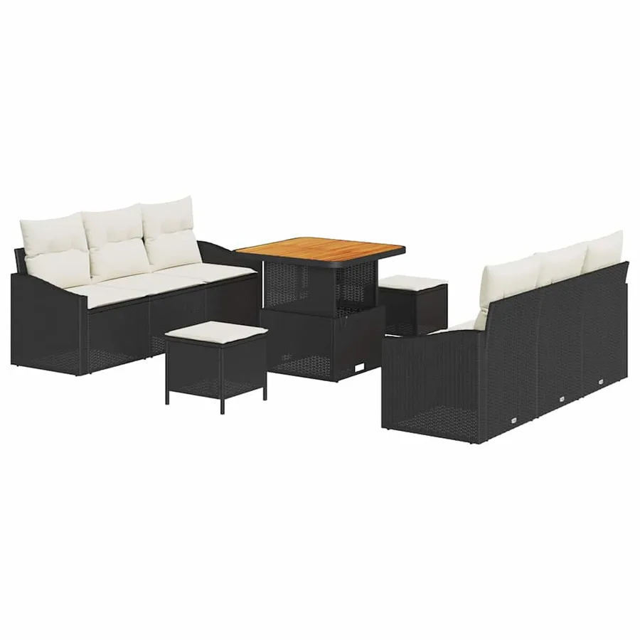 Ensemble de canapé de jardin avec coussin 9 pcs Noir et Crème - 2