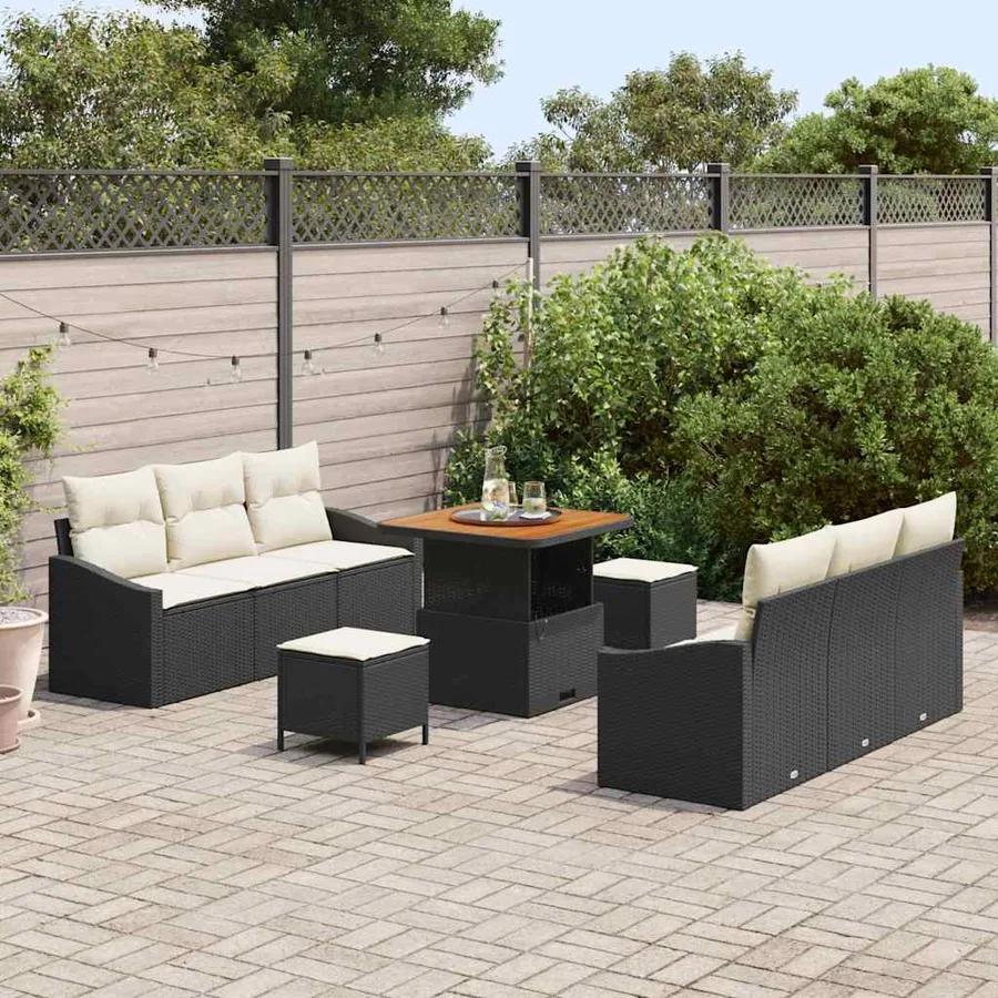 Ensemble de canapé de jardin avec coussin 9 pcs Noir et Crème - 3