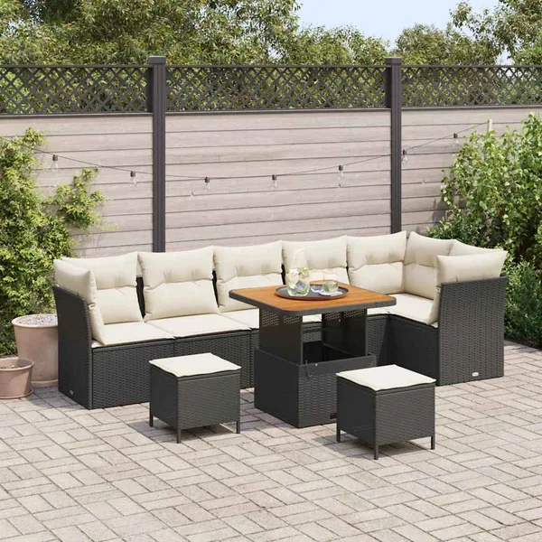 Ensemble de canapé de jardin 9 pcs Noir polyrotin